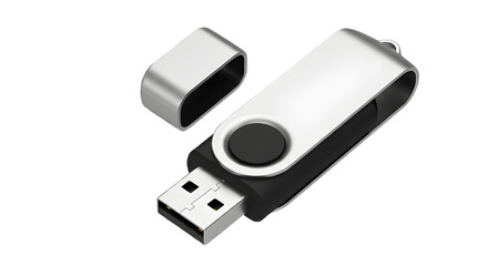 Portable silver USB flash drive for data storage and digital technology security isolated PNG with Transparent Background