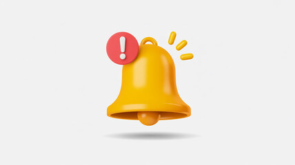 3d rendered yellow notification bell icon with alert