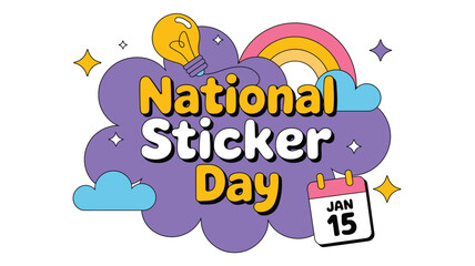 Cheerful National Sticker Day Illustration with Retro Design Elements and Calendar Showing January 15th