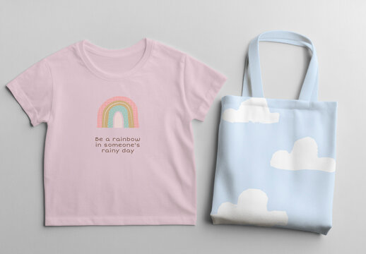 Cute Pastel Shirt Tote Mockup Set PSD