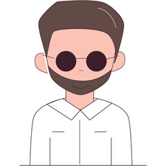 Minimalist Illustration Of A Man With A Beard And Glasses Wearing A White Shirt With A Transparent Background