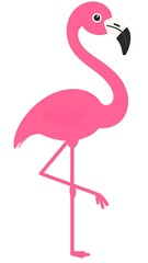 Pink cartoon flamingo in a balanced standing pose