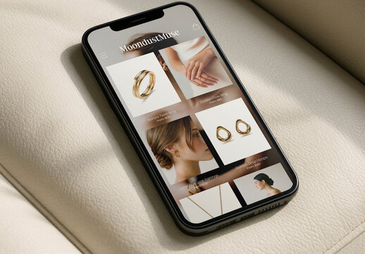 Elegant Jewelry Shopping App Interface Mockup PSD