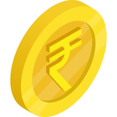 Golden Indian Rupee Coin Currency Symbol 3d Isometric Illustration with Transparent Background
