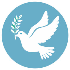 White Dove With Olive Branch Peace Symbol in a Circular Blue Field
