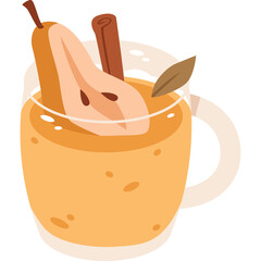 Transparent Pear Cinnamon Drink In A Glass Mug With Slice Of Pear And Cinnamon Stick