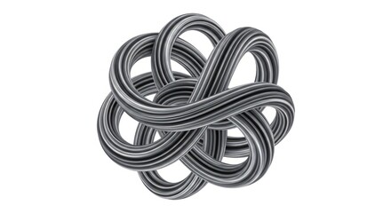 Intricate Abstract Knot of Striped Metallic Tubes on White Background