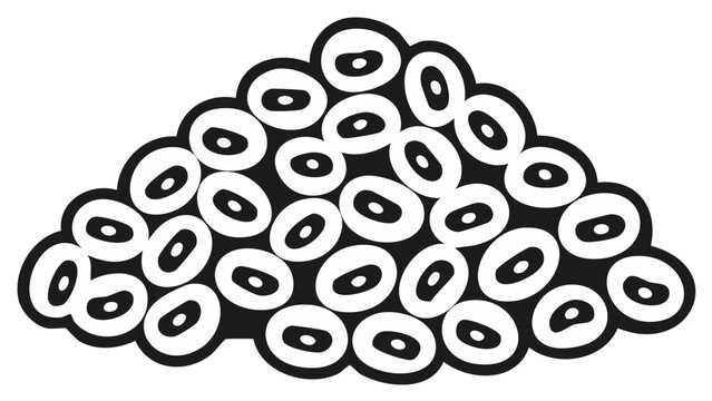 Stylized black and white vector icon of a pile of caviar or frog spawn