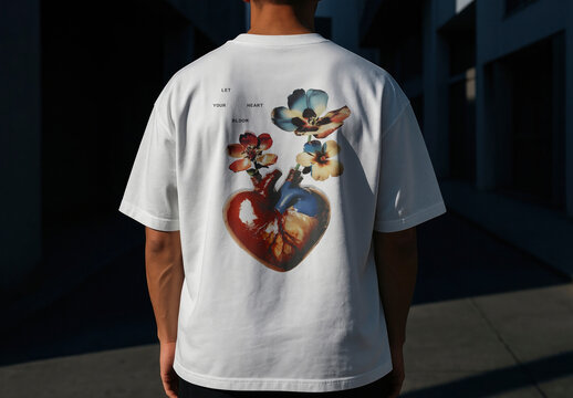 Floral Heart Graphic Tee Mockup PSD