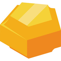 Golden Gemstone with Faceted Surfaces and Sharp Edges on a Transparent Background