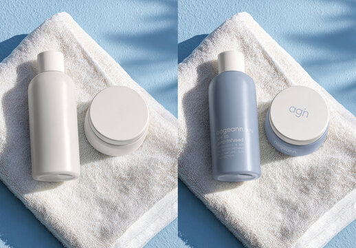 Minimalist Skincare Packaging On Towel Mockup PSD