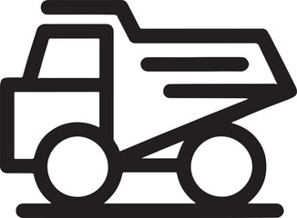 Mining truck heavy vehicle icon representing industrial construction transport in vector outline style.