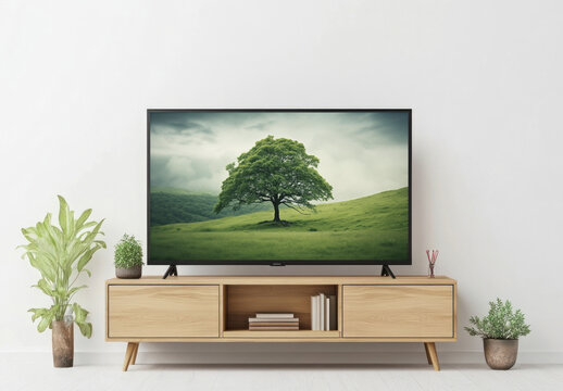 Modern Minimalist Living Room TV Mockup PSD