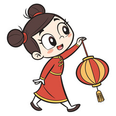 Chinese Cartoon Girl in Qipao