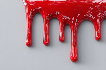 Vibrant Red Paint Flowing Smoothly Against a Light Gray Backdrop, Creating a Dramatic Contrast