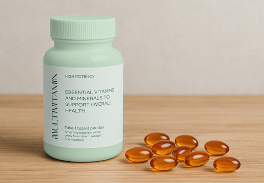 Multivitamin Bottle Mockup With Softgels PSD