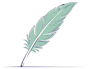 Obraz premium Light Green Quill Pen Illustration on White Background Detailed Sketch Design