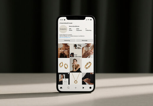 Smartphone Displaying Elegant Jewelry Collection Mockup PSD