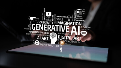 This image showcases the intersection of generative AI and digital art, capturing the creative process in a modern artistic workspace through interaction and technology. Tessel