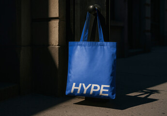 Trendy Blue Tote Bag Mockup PSD