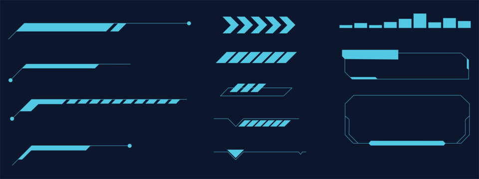 HUD futuristic user interface set. Sci-fi HUD dashboard display virtual reality elements icon vector. technology, gaming symbol. vector illustration.