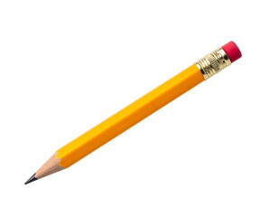 Yellow pencil with pink eraser, angled on a stark black background