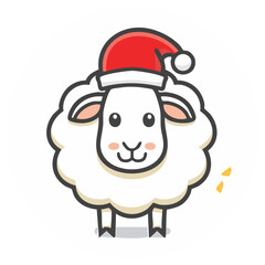 Cute cartoon sheep wearing Santa Claus hat, Christmas illustration