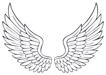 Obraz premium Stylized Angel Wings Spread: White Feathers, Spiritual Vector Design for Art or Tattoo Concepts