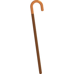 A Curved Handle Walking Stick with a Smooth Wooden Finish and a Simple Silhouette on a Transparent Background