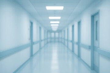 Fototapeta premium Sterile hospital corridor with futuristic lighting and blurred depth of field