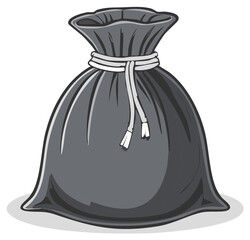 Gray Sack Illustration, Tied at Top with White String, Vector Art
