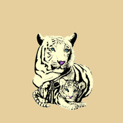 Tiger Face Portrait on Background-Wild Animal Art Design	
