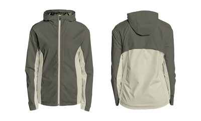 Stylish modern hooded windbreaker jacket in two-tone design, perfect for active lifestyles and outdoor adventures offering both fashion and function. © resource image