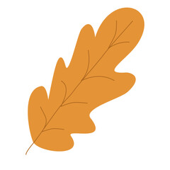 Obraz premium Flat minimalist orange oak leaf clipart hand drawn vector. Perfect for autumn design, botanical prints, eco packaging, and seasonal decoration projects.