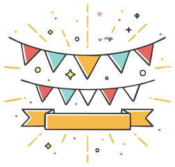 Festive Bunting with Confetti and Decorative Banner Ready for Text