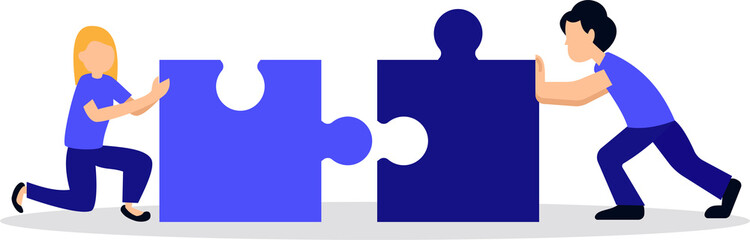 people working connecting puzzle pieces. teamwork for problem solving concept. Problem solving puzzle. solution strategy teamwork