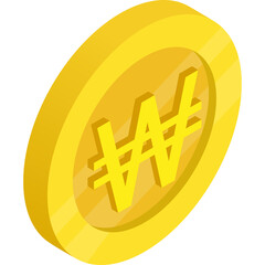 Golden Isometric Korean Won Coin With W Symbol Against Transparent Background A 3D Rendering Representing Finance And Investment