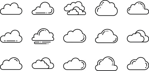 Fototapeta premium Collection of cloud icons, weather, sky, nature, cloudiness, forecast