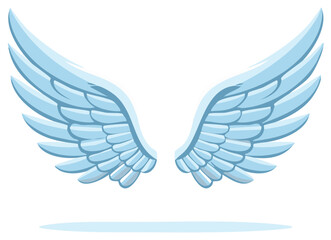 Obraz premium Cartoon vector illustration of light blue angel wings with a shadow