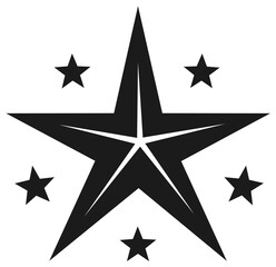 Fototapeta premium Black and white star symbol design with five smaller stars around it