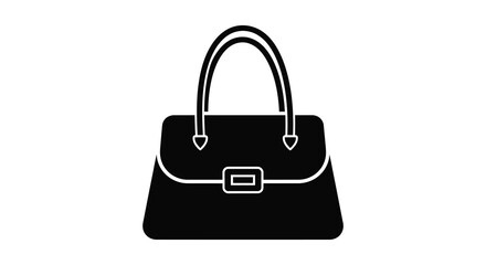 A classic black leather handbag silhouette with a decorative buckle and double handles isolated on a white background silhouette
