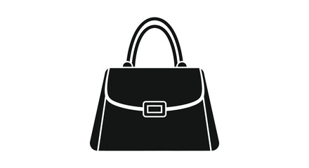 Classic black handbag with a simple buckle closure and double handles in a clean silhouette style