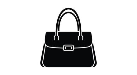 Naklejka premium Classic black leather handbag silhouette with elegant top handles and a central buckle detail on a white background