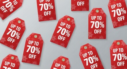 Up to 70 off sale tags isolated on a light background for christmas shopping