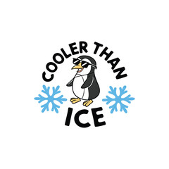 Cooler Than Ice – Cute Penguin Typography Vector (Black & Blue)