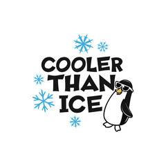 Cooler Than Ice – Cute Penguin Typography Vector (Black & Blue)