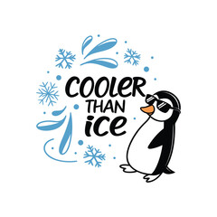 Cooler Than Ice – Cute Penguin Typography Vector (Black & Blue)