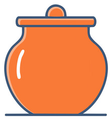 Obraz premium Earthenware Pot with Lid Illustration in Warm Orange and Blue Colors