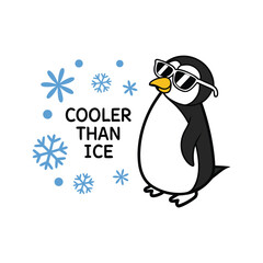 Cooler Than Ice – Cute Penguin Typography Vector (Black & Blue)