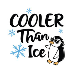 Cooler Than Ice – Cute Penguin Typography Vector (Black & Blue)